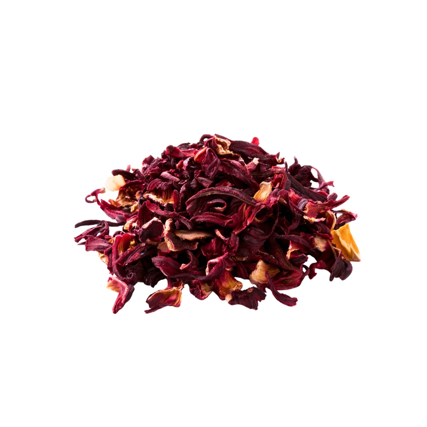 Pile of vibrant dried hibiscus flowers organic for tea brewing