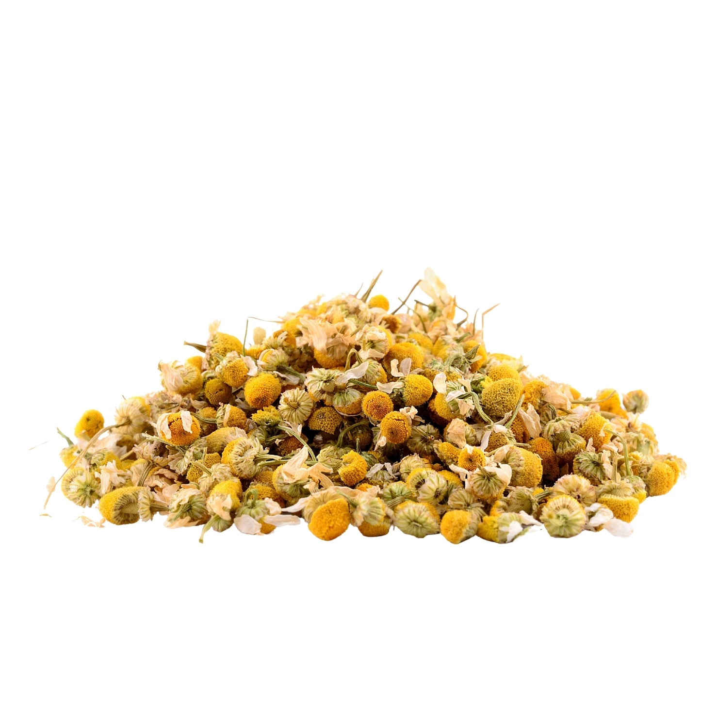 Organic chamomile flowers loose pile for tea and herbal uses