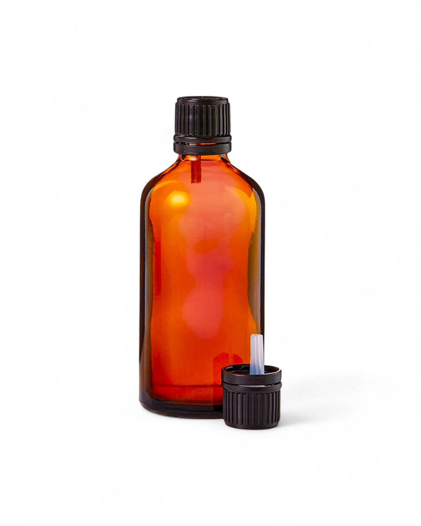 100ml amber glass bottle with black ribbed cap and orifice dropper for essential oils and blends, Amber Glass Bottles Egypt