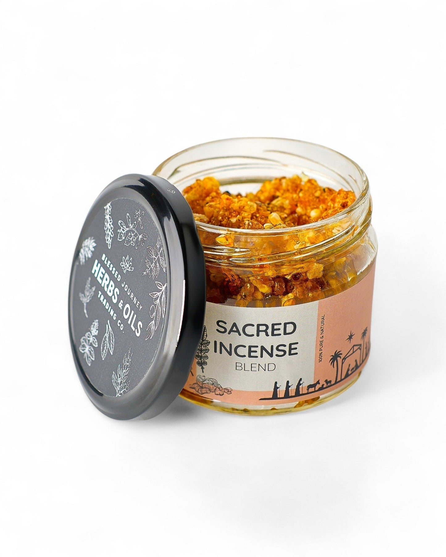 Jar of Sacred Frankincense Incense Blend with wildcrafted frankincense resins and herbal incense oil