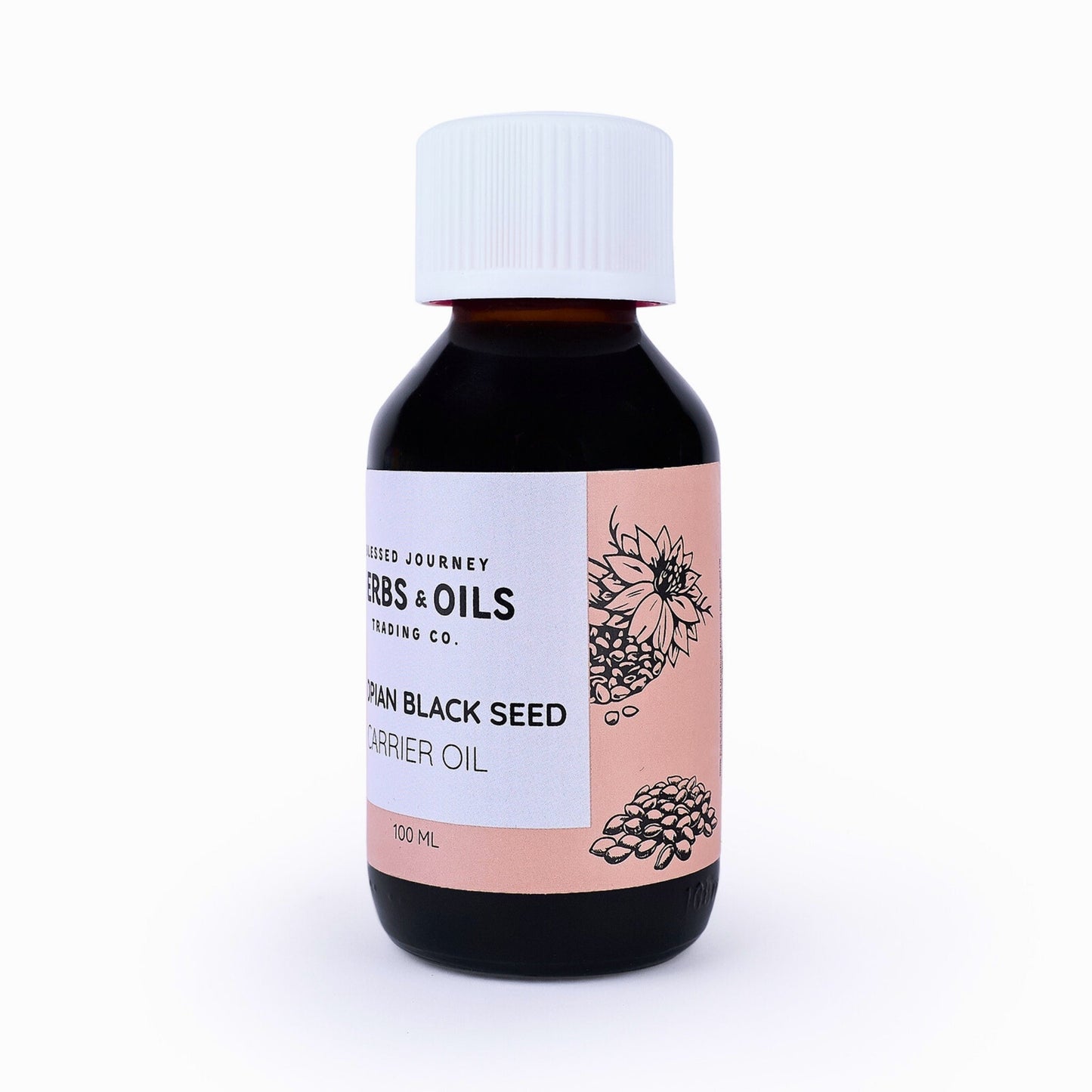 100ml bottle of pure Ethiopian Black Seed Oil in dark amber glass for wellness and skincare use