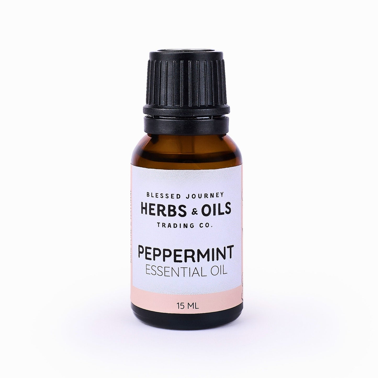 15ml amber glass bottle of peppermint essential oil by Herbs & Oils Trading Co.