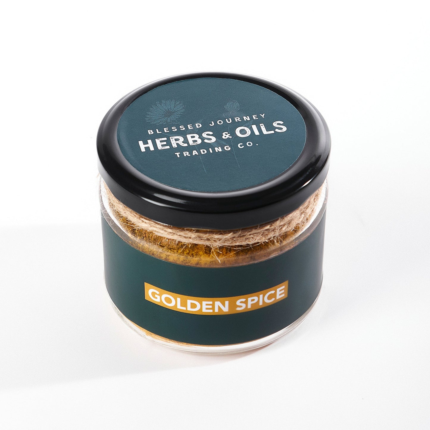 Glass jar of Golden Spice Blend 150g with natural turmeric and herbs label