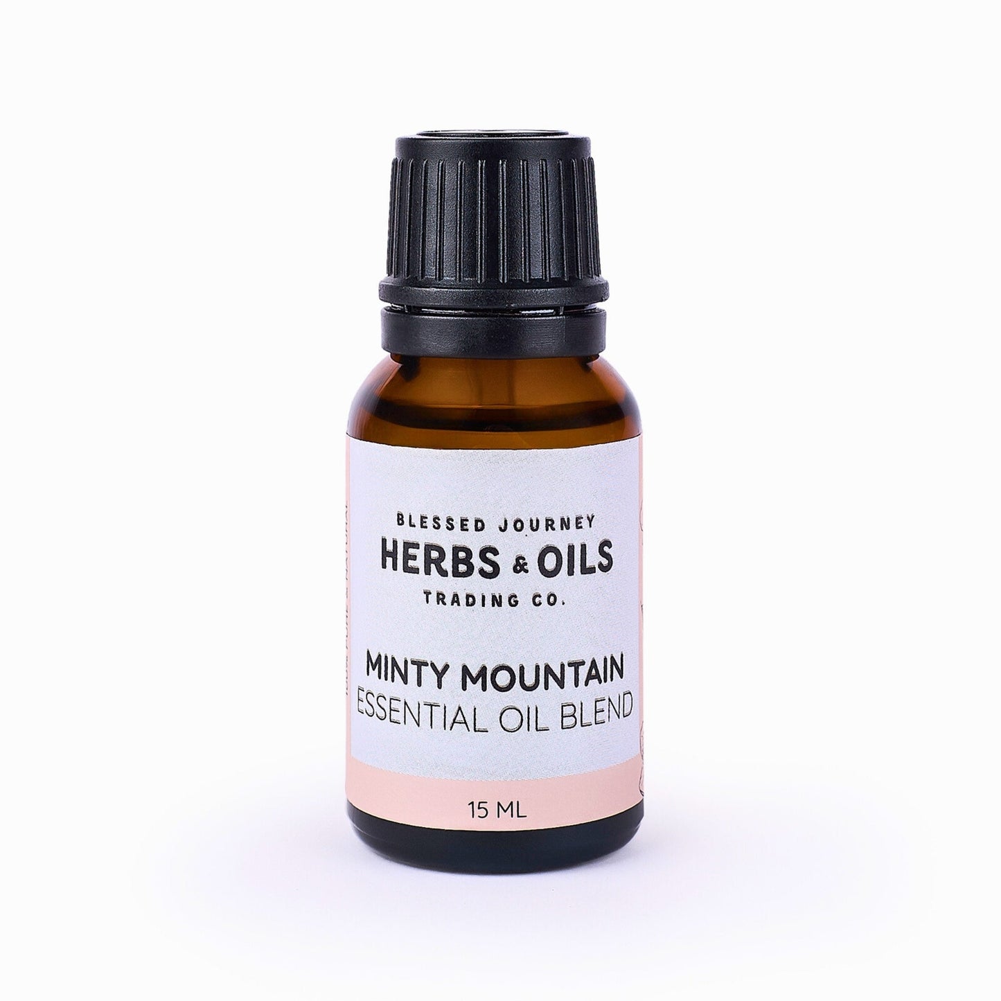 15ml amber glass bottle of Minty Mountain Essential Oil blend for respiratory support and clear breathing