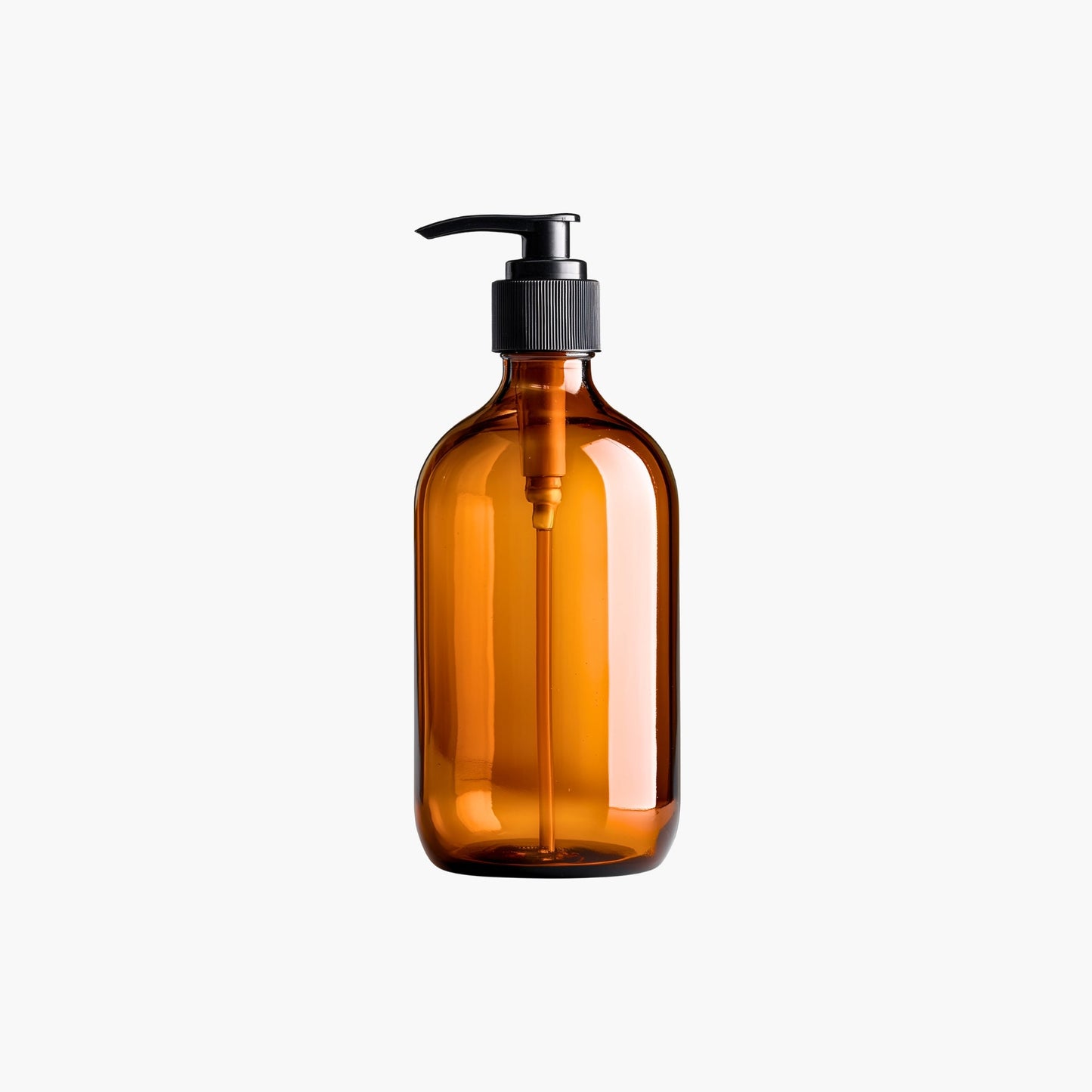 200ml amber glass pump bottle with black dispenser for oils and lotions