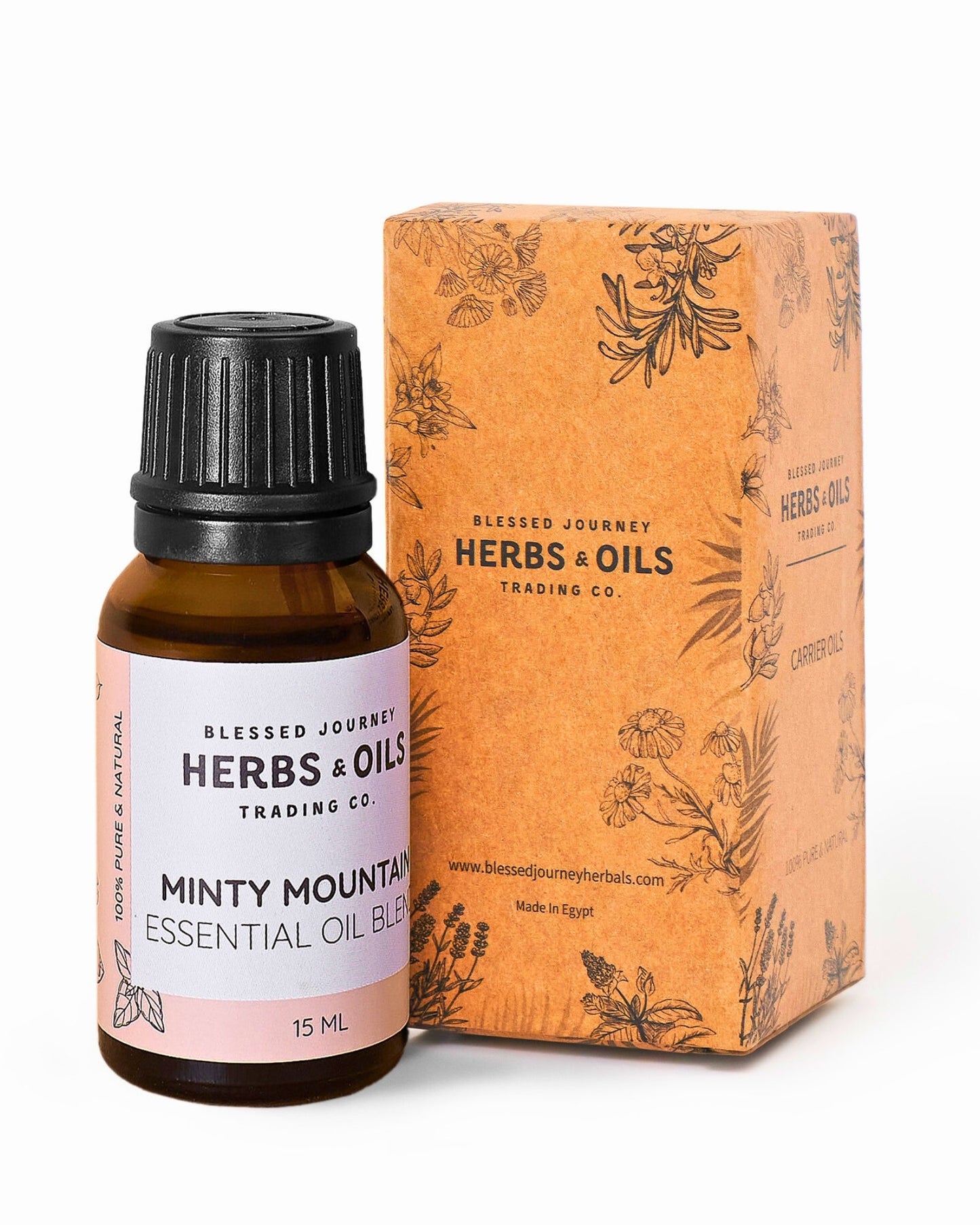 Minty Mountain Essential Oil 15ml bottle with natural herbs and oils packaging, refreshing eucalyptus and peppermint blend