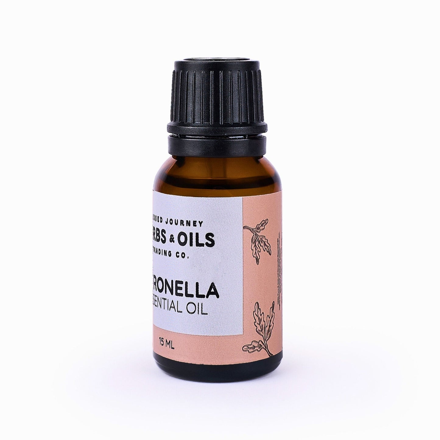 15ml amber glass bottle of steam-distilled pure citronella essential oil for natural insect repellent and air purification