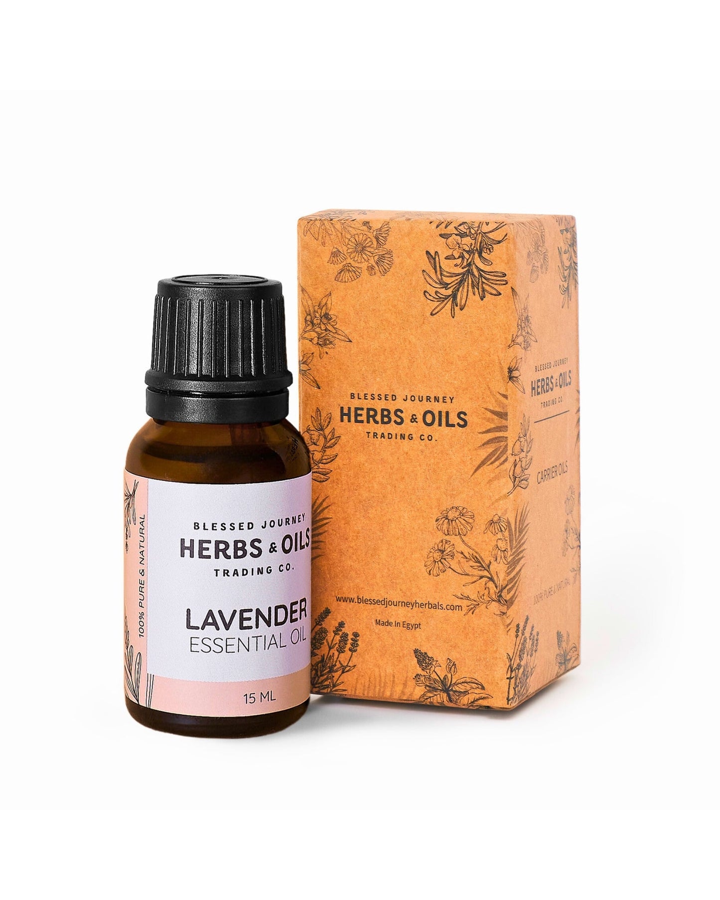 15ml bottle of Lavender Essential Oil by Blessed Journey Herbs & Oils with natural packaging