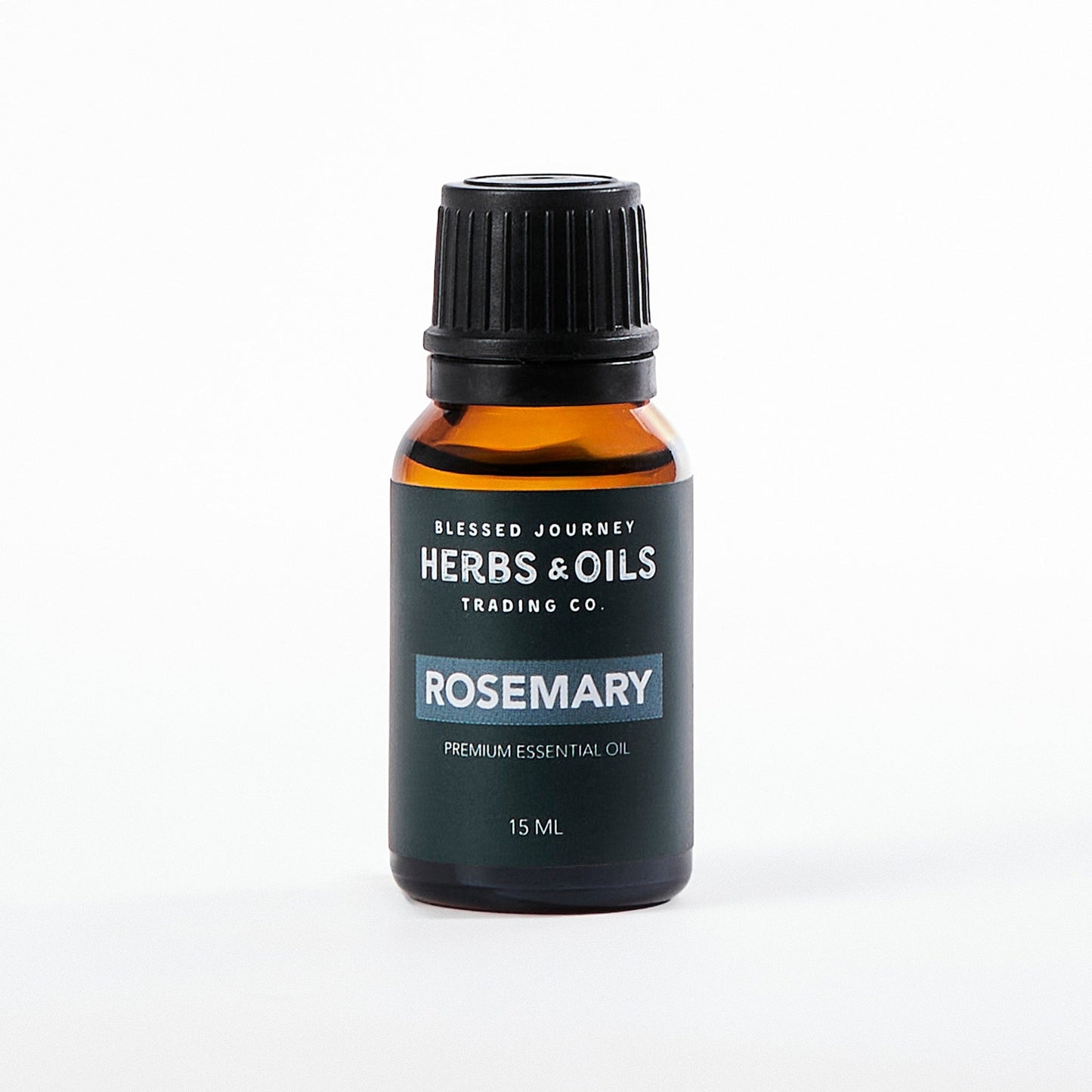 15ml amber glass bottle of premium pure rosemary essential oil for mental focus and scalp invigoration