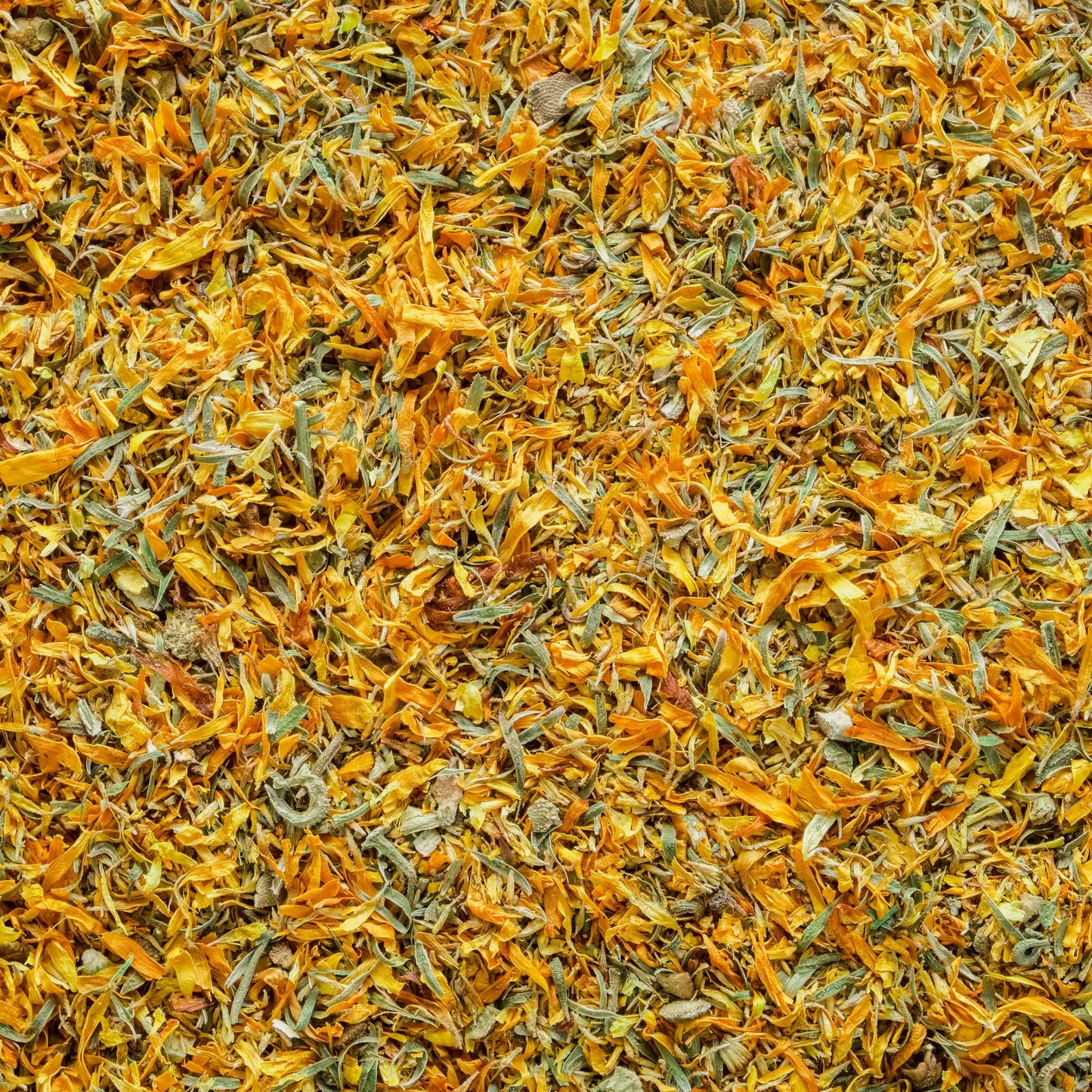 Close-up of dried organic calendula flowers petals and herbs for herbal use